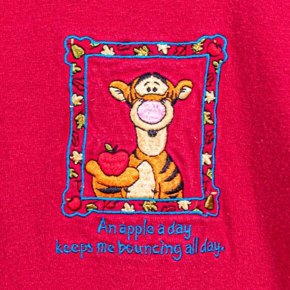 Disney Pooh Tigger T-Shirt An Apple A Day Large Y2K VTG Movie Cartoon - Picture 4 of 8